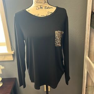 Black long sleeve with fancy glitter gold pocket